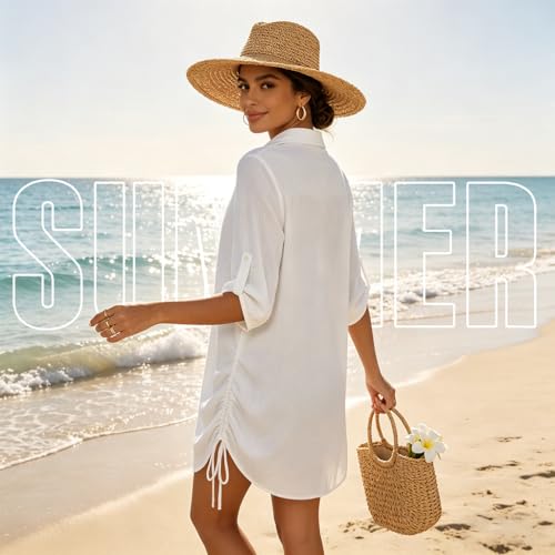 Image of SANNIDHI Crochet Cover Up for Women Loose Fit Beach Cover Up Stylish Boho V Neck Hollow Summer Top Coverup - Fits for Weight 50-70kg and Height 160-178cm