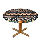 Texture ethnique tribale africaine. La nappe ronde est imprimée sur un côté, fabriquée en fibre 100 % polyester, avec des couleurs riches, ce qui apporte une atmosphère agréable à notre salle à manger.