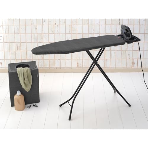 Image of Brabantia Comfort Ironing Board with Solid Steam Iron Rest | Medium (Size B) | Fairtrade Denim Black Cover | Adjustable Height (27-38 inch), Easy Fold, Anti-Collapse Lock, Non-Slip Feet
