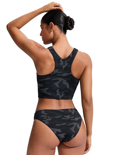 Image of CRZ YOGA Racerback Crop Bikini Tops | Built-in Pads, A-D Cup, High Neck, Swim, Bathing Suit Tank for Women