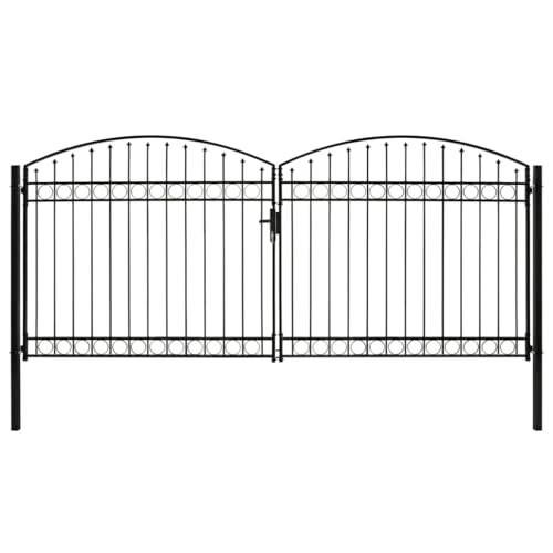 Emmtore Zauntor mit Gewölbter Spitze Doppelflügeltor Metalltor Gartentor Gartenzaun Tor Pforte Doppeltor Hoftor Einfahrtstor Stahl Schwarz,400 x 200 cm