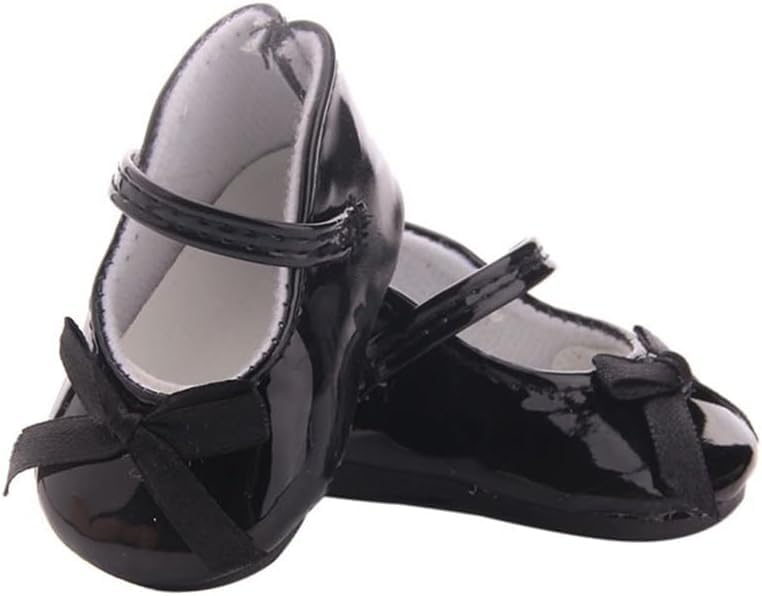 Amlhy 18in Doll Leather Shoes with Bow-knot 46cm American Doll Flat Shoes Casual Outfit Costume Accessory Black