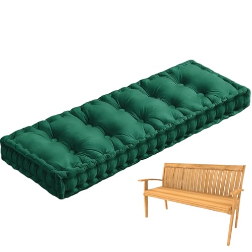 Cojín para banco de terciopelo de 10 cm de grosor con asa, almohadilla para asiento de patio al aire libre, para entrada, jardín y zapatero, color verde, 110 x 50 cm