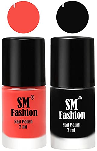 Image of Long Lasting Nail Polish | Nail Paint Combo 7 ml Each) - Set of 2 Coral-Black