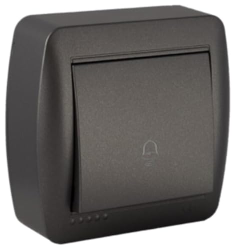 Pulsador de superficie grafito, serie mural, para instalación eléctrica y control de campanas. Ideal para hogares y oficinas.