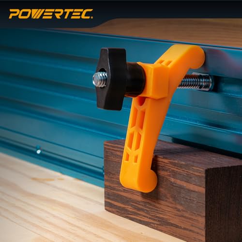 Image of POWERTEC 2PK Mini Hold Down Clamps, 3-1 /4 inch L x 3 /4 inch W - T-Track Woodworking Clamps with 2-1 /2 inch T Track Bolts for CNC Machine, Table Saw Sled, Drill Press, Work Bench (72203)