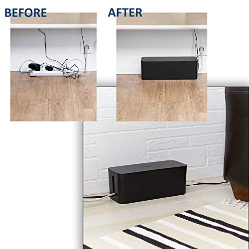 Cable Management Box Organizer Set, Pack Of 2 With Configuration Kit, Updated Anti-Skid Design, Large And Medium Black Boxes With Cable Ties, Clips And Sleeve. Covers And Hides Cords/Wires/Power Strip #TOP6