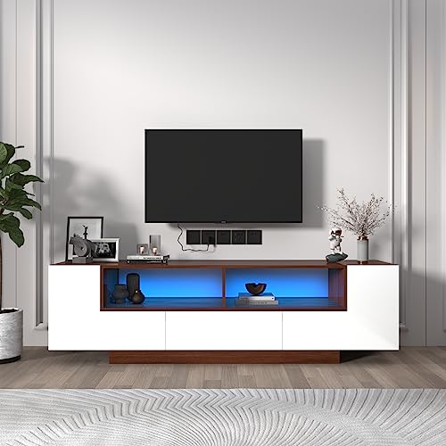 Uspeedy 70In White Tv Stand For 75/80 Inch Tv,Modern Led Tv Stand,High Gloss Entertainment Center With Large Storage Drawer,App Rgb Light,Tv Console,Television Stands For Living Room(Walnut) #TOP6