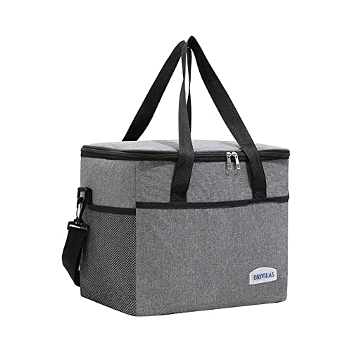 Bolsa de Almuerzo Grande Bolsa Refrigeradora Plegable Bolsa de Picnic Aislada con Correa de Hombro Ajustable para Oficina, Trabajo, Escuela, Picnic, Playa (Gris) Cover