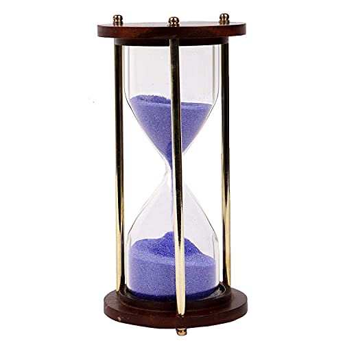 Image of Wooden and Brass Multi Color Sand Timer Hour Glass Sandglass Clock Ideal for Exercise Tea Making Antique Nautical Decor Theme Height 5.5 Inches 5 Minutes (Purple)