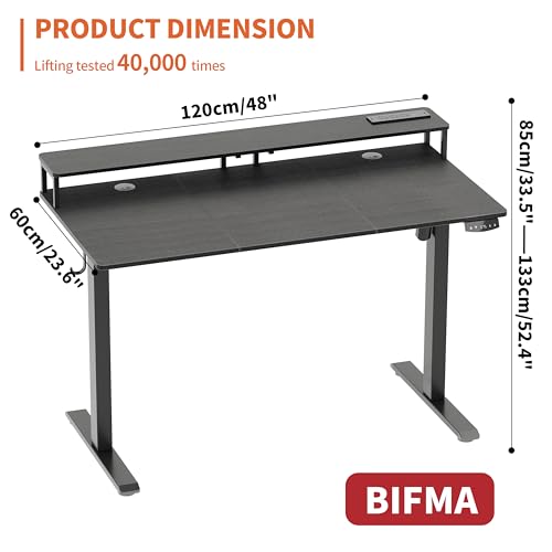 JOISCOPE 48 x 24 inch Adjustable Electric Standing Desk (3AC, USB, Type-C) with Monitor Shelf, 2 Memory Heights, Gaming Study Drafting 25 mm/s Sit Stand Desk for Home Office Bedroom,Black - Image 3