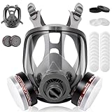 Full Face Respirator Gas Mask - Large Reusable Respirator Mask with 20Pcs Filter Cottons, Dust Mask Against Chemicals Organic Vapor Formaldehyde for Painting Spray Resin Paint Welding Sawing Industry