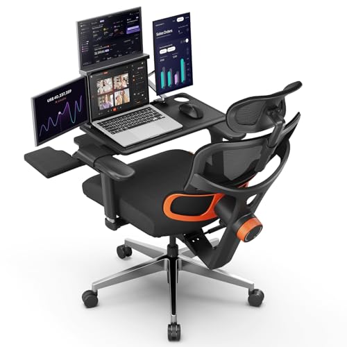 Newtral Ergonomic Office Chair with Fully Adaptive Lumbar Support, 136°Tilt Function, Computer Desk Chair with Soft 4D Armrest, Adjustable Headrest (Supreme with Laptop Tray, Black)