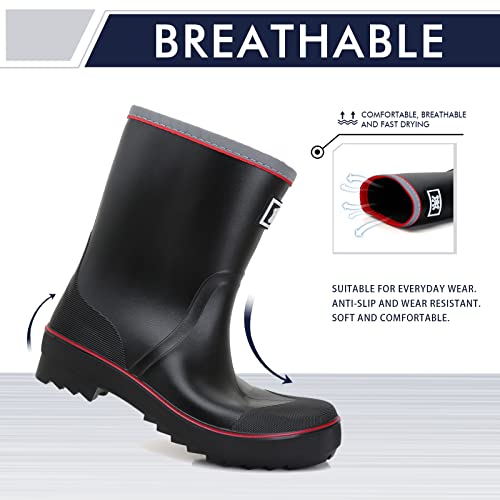 Rain Boots for Men, Waterproof Warm Rubber Boots Mens Garden Boots, Comfort Mid-Calf Lightweight Adjustable Raining Shoes, Elastic Chelsea Ankle Rain Boots Fishing Shoes for Yard Farm Outdoor Work3