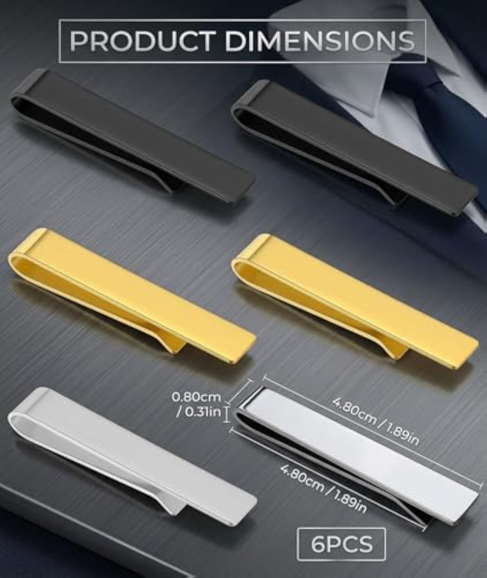 Men's 6 PCS Tie Pins with Secure Grip Design, Elegant Accessories