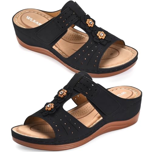 WLXARSU Women's Wedge Sandals Black Size 8