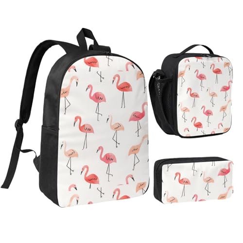 Backpack Set with Lunch Bag & Pencil Case Flamingo. Print Oxford Fabric Portable Useful Bag Set