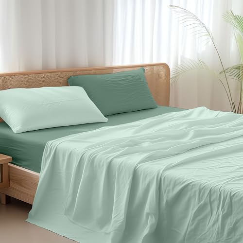 Ruggeri - Completo Letto - 100% Morbida Microfibra di Alta Qualità | Federe + 1 Lenzuolo con Angoli + 1 Lenzuolo Sopra - Collezione Everyday (Verde Bicolor, Matrimoniale)