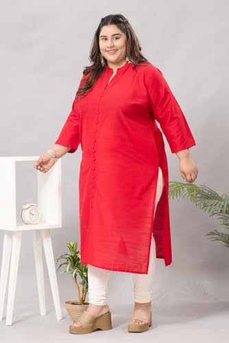 Image of DARIKA Women's Solid Straight Kurta with 3 /4 Sleeves | Front Button Placket | Comfortable Plus Size Ethnic Wear Kurti for Casual