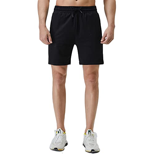 Shorts Homme Coton Shorts de Sport Bermudas Pantalon Court Décontracté de Survêtement Jogging Fitness Sport Training Yoga Tennis Joggers D'été (Z-Noir, L)