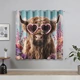 Generisch Lustige Hochlandrind Vorhänge für Wohnzimmer Schlafzimmer, Vorhang 98% Blickdicht Kinder Jungen Mädchen Tiere, Gardinen mit Ösen 2er Set, Verdunklungsvorhänge H 175 x B 140 cm D&P63