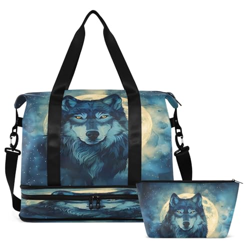 Wolf Moon Night Travel Duffel Bag Waterproof Gym Sport Tote Bag Carry On Weekender Bag with Compartment2