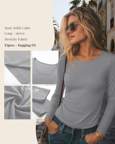 Neer 4 Pack Women's Long Sleeve Shirts Scoop Neck Cotton Slim Fit Tops Stretchy Casual Base Layer Tee Fall4