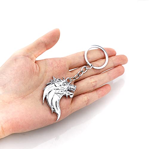 Image of Cool Wolf Head Car Decorations Badge Emblem Key chian 3D Nameplate Key Ring for Car Gift (Silver Keychain)