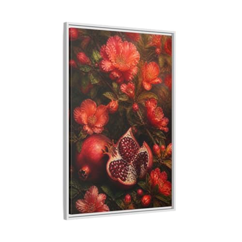 Art mural grenade rouge grand format 60x90 vertical avec châssis blanc