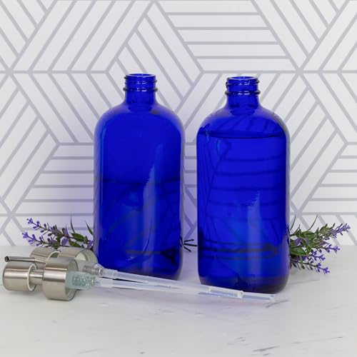 Cornucopia Brands 16-Ounce Cobalt Blue Glass Bottles w/Stainless Steel Pumps (2-Pack), Soap Dispenser w/Lotion Pumps for Essential Oils, Lotions, Liquid Soap3