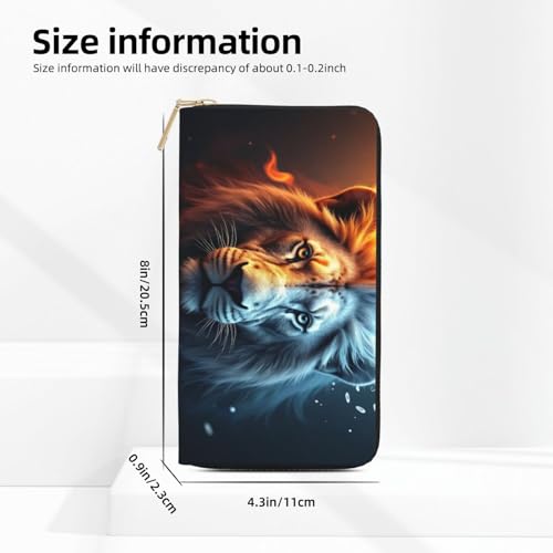 Wallet Women - Abstract Blue Orange Lion Print Leather Wallet for Women with Zipper, Cute Bifold Long Ladies Wallets2
