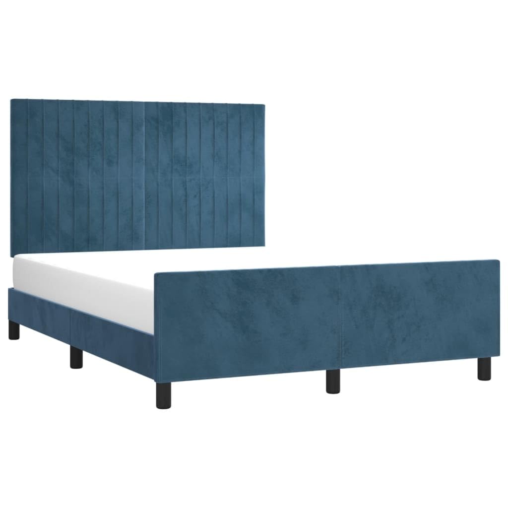 Dunkelblaues Samt Bettgestell 140x190 cm, höhenverstellbares Kopfteil, Stabiler Holzrahmen, für Schlafzimmer Möbel, Komfortables Platform Bett