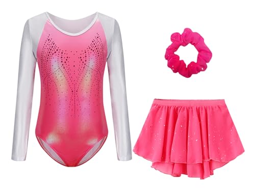 SEAUR Gymnastics Leotards for Girls Dance Ballet Outfit Bodysuit Fitness Kids Headband Set Gymnastics Skirt 7-8 Years