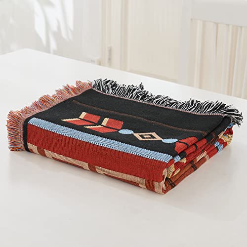 LHGOGO Bohemian Patterned Woven Sofa Throw Blanket with Tassels, Double-sided Aztec Style Decorative Throws for Sofas, Bed and Armchair - 90 * 90cm, Eye