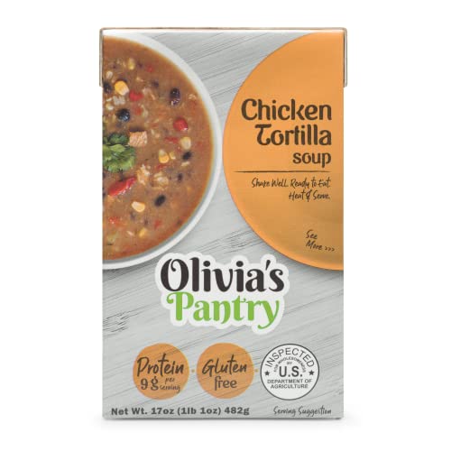 Olivia's Pantry - Sopa de tortilla de pollo con base de tomate picante - Listo para comer  Agite bien y caliente y sirva  150 Cal por porción, buena disponible en Yaxa Peru