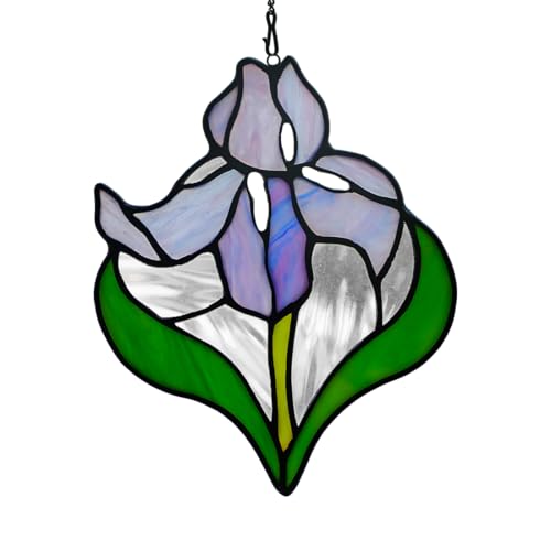 HAOSUM Iris Flower Stained Glass Window Hangings,Iris Flower Gifts for Women,Artificial Flowers Stained Glass Suncatcher for Window, for Mom