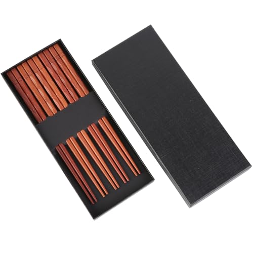 5 Pairs of Reusable Natural Wood Chopsticks, Handcrafted Rosewood Chopstick Gift Set, Dishwasher Safe, 8.8 Inches/22.5cm