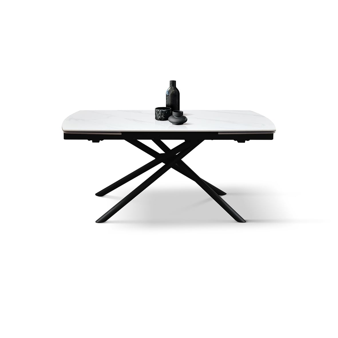 PAZZO DESIGN Tavolo Allungabile Fabiano, Piano Ceramica Bianco Statuario, Gambe in Metallo Tubolari Nere, Cucina, Salotto, Ceramica, 160 x 90 x h75 cm - id_2215