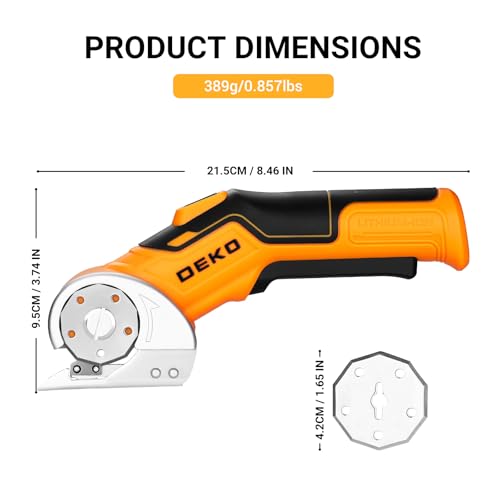 Image of Cordless Electric Scissors Cardboard Cutter: DEKOPRO 4V 2000mAh Electric Box Cutter, Rechargeable Power Rotary Cutting Tool with Safety Lock, 389g Carpet Scissors with 2 Blade, Type-c(Yellow)