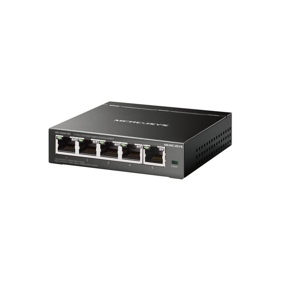 TP-Link Mercusys MS105GS-M2 Switch Ethernet 2.5 Gigabit 5 Porte, Cablaggio Hassle-Free, Plug & Play, Funzione Silenziosa, Ideale per Casa, Ufficio, Gaming, Access Point WiFi 6, Montaggio Desktop