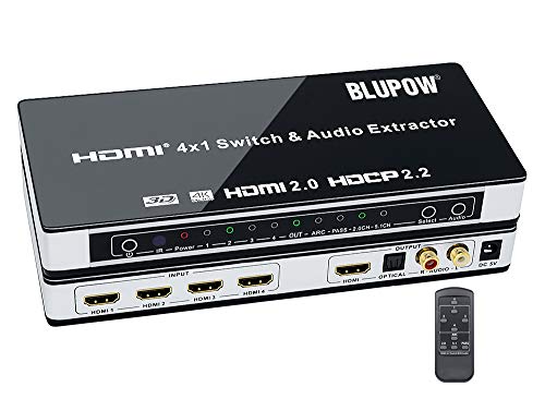 BLUPOW 4K60Hz HDMI2.0 HDCP2.2 HDR対応 HDMI 切替器 4入力1出力 + 音声分離(SPDIF 光デジタル・R/Lアナログ音声出力) HDMI セレクター 分離 音声 hdmi オーディオ 分離 2160P 3D ARC対応 Fire TV・Apple TV・PS4pro・Xbox・Blu-ray Players対応 hdmiスイッチャー VA532 BLUPOW 4K60Hz HDMI2.0 HDCP2.2 HDR対応 HDMI 切替器 4入力1出力 + 音声分離(SPDIF 光デジタル・R/Lアナログ音声出力) HDMI セレクター 分離 音声 hdmi オーディオ 分離 2160P 3D ARC対応 Fire TV・Apple TV・PS4pro・Xbox・Blu-ray Players対応 hdmiスイッチャー VA532