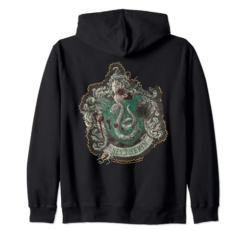 Image of Harry Potter Slytherin Knitted Patch Damaged Zip Hoodie