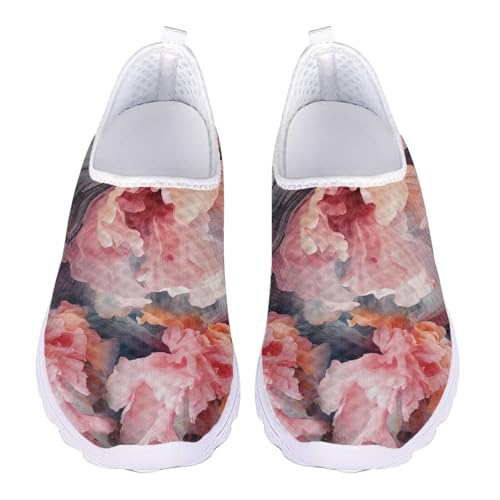 Jeiento Flower Walking Sneakers for Women Lady Mesh Athletic Tennis Sneakers Lightweight Beach Water Shoes Teenager Girl Low Top Walking Footwear13