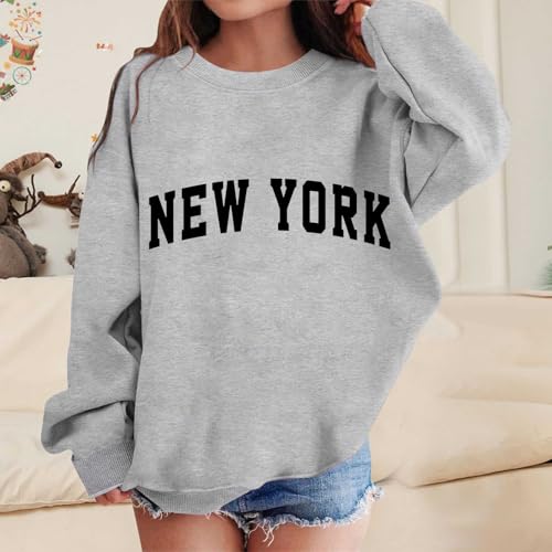 New York Sweatshirts for Girls Graphic Letter Print Pullover Trendy Oversized Hoodies Long Sleeve Casual Loose Tops 3-12T4
