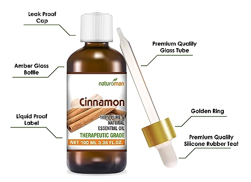 Image of Naturoman Cinnamon Essential Oil | For Skin, Hair, Face & Body | Natural & Pure | Suitable for All Skin Types | Multipurpose | Therapeutic Grade | Pack of 1 | 100 ml