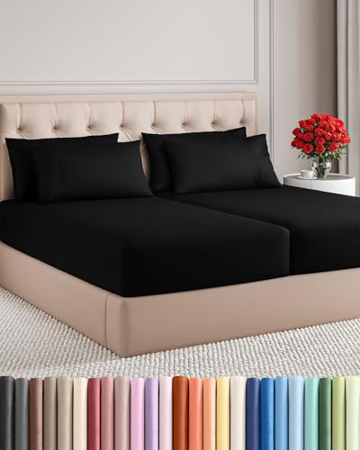 Image of Split King 7 Piece Bed Sheet Set - Comfy, Breathable & Cooling - Black