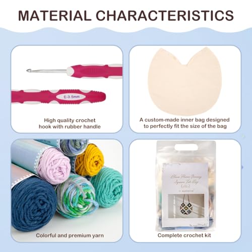 Image of Hanfetch Crochet Kit for Advanced or Intermediate Beginner, Step by Step Video Tutorial and Detailed Guide Instruction DIY Craft Supplies for Adult and Kid with Complete Kit for Granny Square Tote Bag