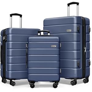 Light Weight Hardside Expandable Luggge Spinner Wheels Luggage Suitcase W/TSA Lock, Navy Blue, 3 Piece Set