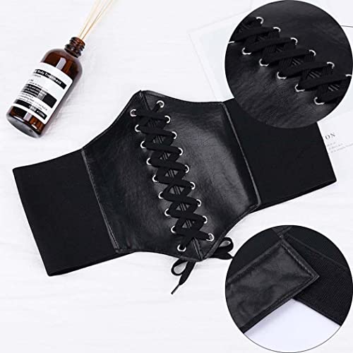 Leather Elastic Waist Belts Womens Vintage Lace-up Corset Cinch Waist Band Waspie Elastic Retro Tied Wide Belt Bandage Elasticity Girdle Wrap for Costume - White4