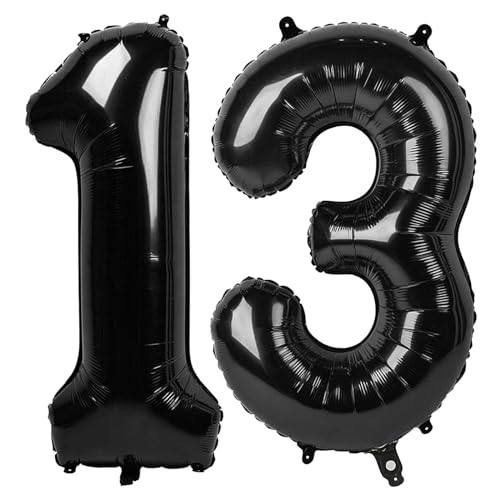 Image of Black Number 13 Balloon 40 Inch, 13th Birthday Party Decorations, Giant 13 Foil Balloon for Party Supplies